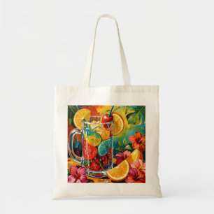 Tote Bag Peinture à l'huile Impasto de Cocktail Tropical d'