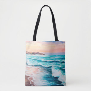 Tote Bag peinture à l'huile sur le beau coucher de soleil