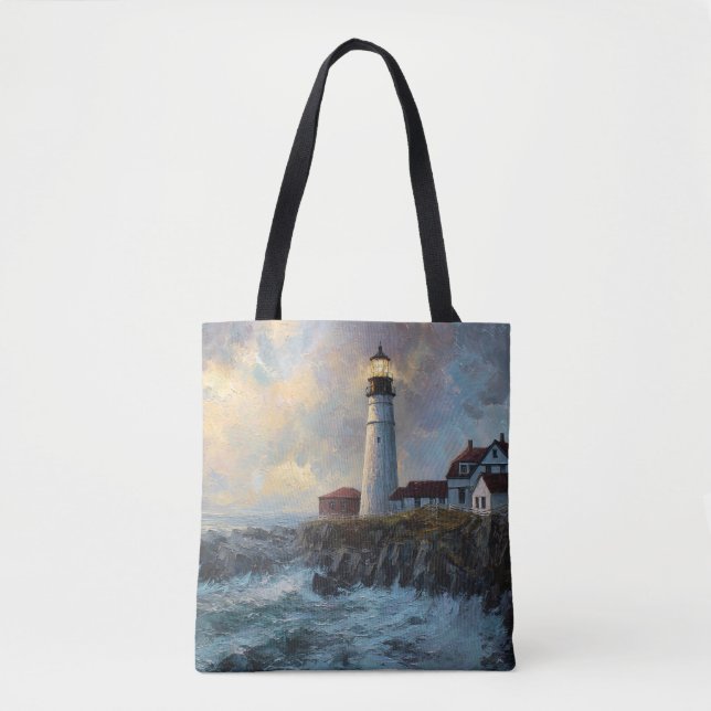 Tote Bag Peinture à l'huile texturée du phare (Devant)