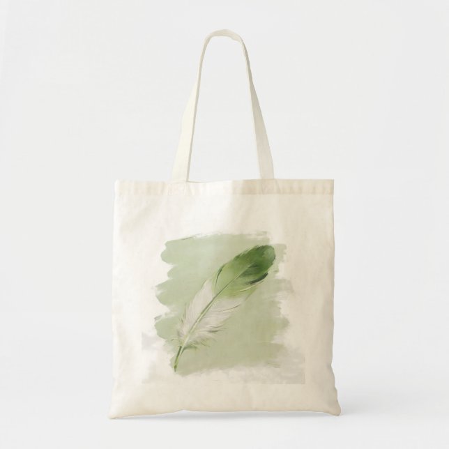 Tote Bag Peinture à l'huile texturée plume verte Sage (Devant)