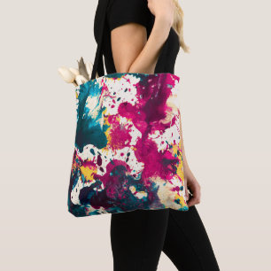 Tote Bag Peinture Abstraite colorée Turquoise et magenta