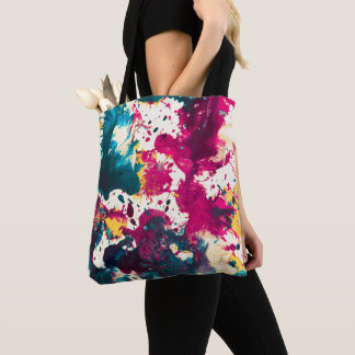 Tote Bag Peinture Abstraite colorée Turquoise et magenta