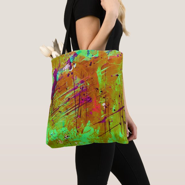 Tote Bag Peinture Abstraite couleur néon vert (De près)