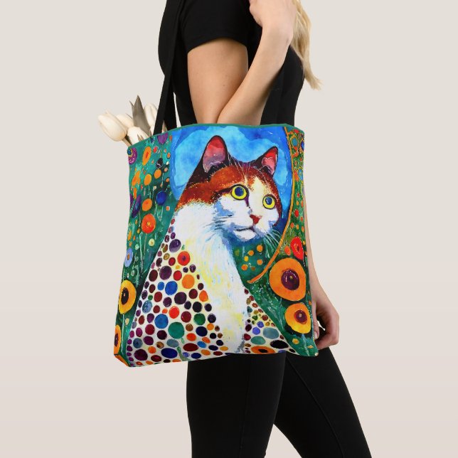 TOTE BAG PEINTURE ABSTRAITE ET COLORÉE D'UN CHAT (De près)