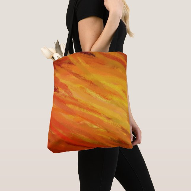 Tote Bag Peinture Abstraite orange jaune (De près)