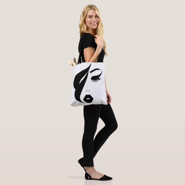 Tote Bag Peinture Abstraite Visage des femmes noir et blanc (Sur le modèle)