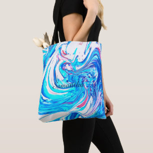 Tote Bag Peinture Acrylique Bleue Abstrait Splter Swirl