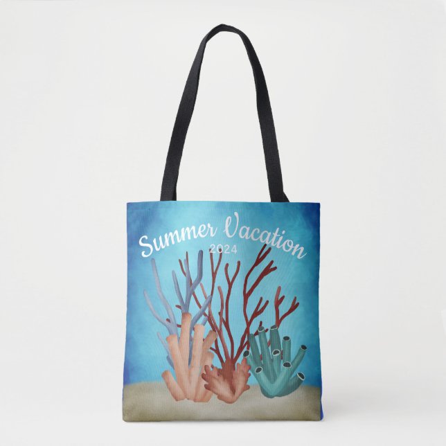 Tote Bag Peinture aquarelle de coraux marins (Devant)