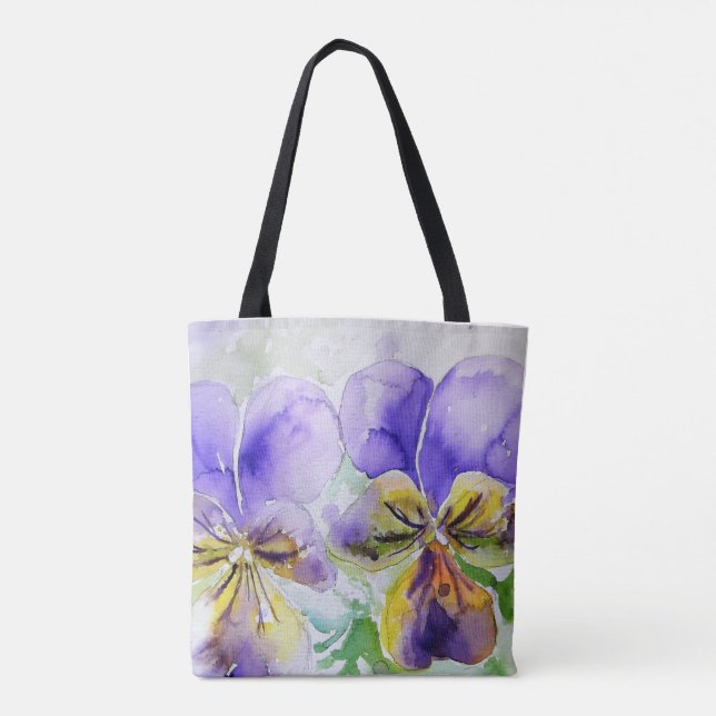 Tote Bag Peinture aquarelle de pensées violettes (Dos)