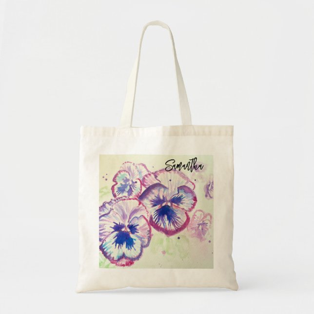 Tote Bag Peinture aquarelle de pensées violettes (Devant)