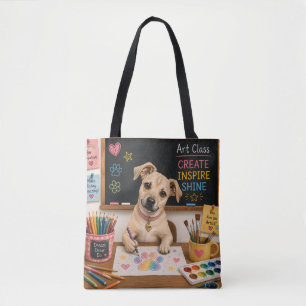 Tote Bag Peinture aquarelle d'un chien d'école mignon