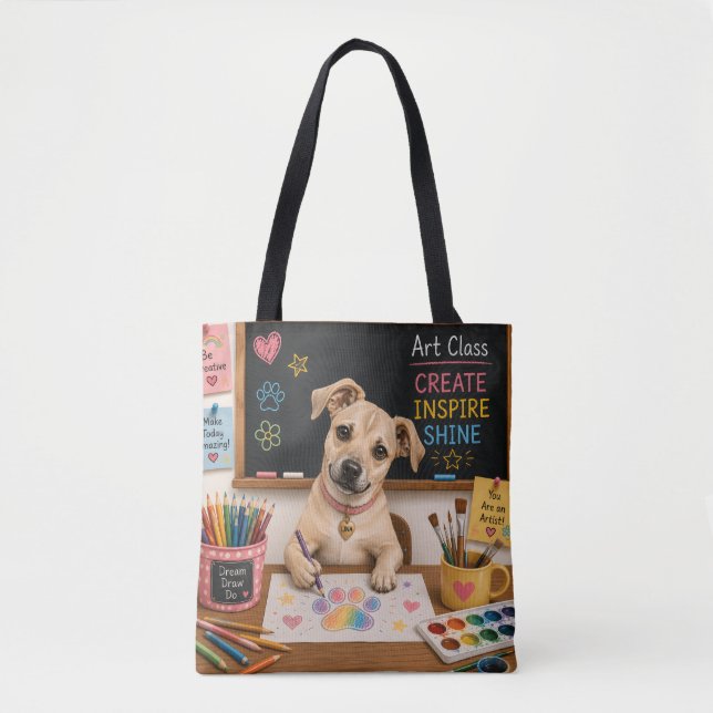 Tote Bag Peinture aquarelle d'un chien d'école mignon (Devant)