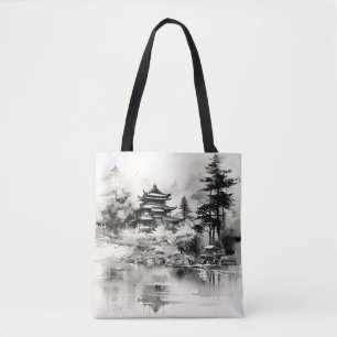 Tote Bag Peinture asiatique à l'encre de maison
