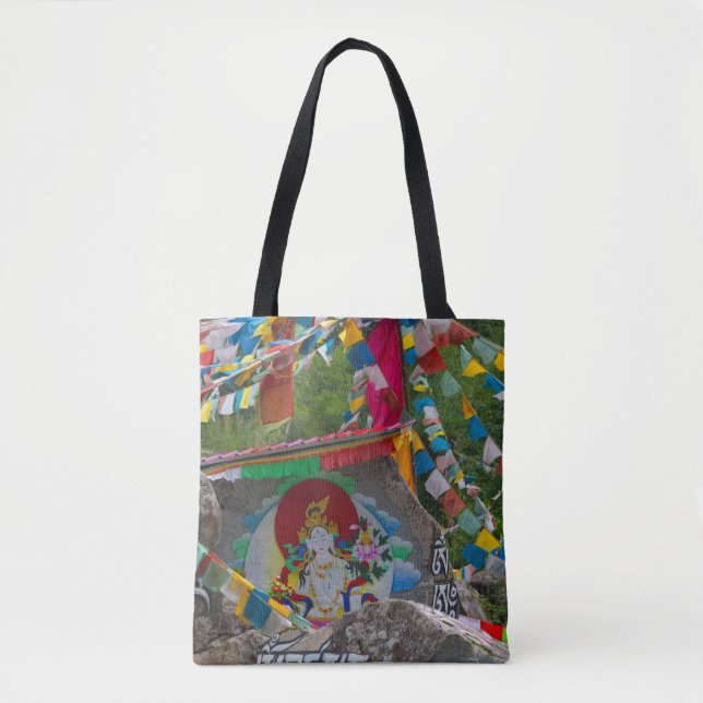 Tote Bag Peinture bouddhiste sur rochers (Devant)