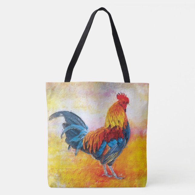 Tote Bag Peinture colorée d'art numérique de coq (Devant)