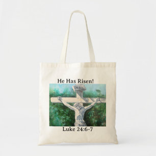 Tote Bag Peinture contemporaine blanche aux verts CROIX
