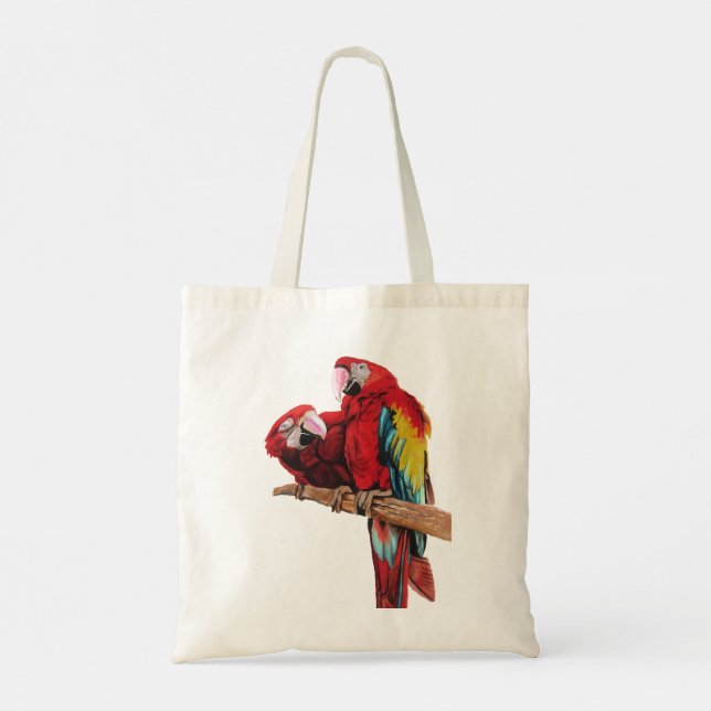 Tote Bag Peinture couleur rouge Macaw Aquarelle (Dos)