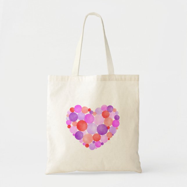 Tote Bag Peinture d'aquarelle rose et violet du coeur (Devant)