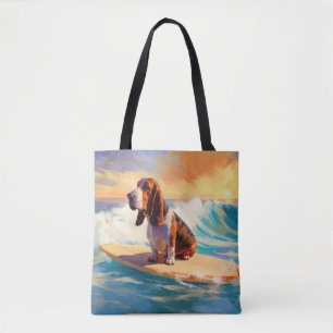 Tote Bag Peinture de Basset Hound faisant du Surf sur la Pl