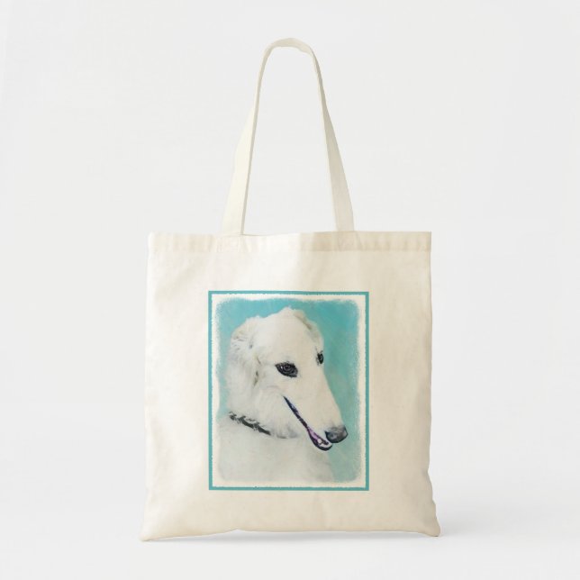 Tote Bag Peinture de Borzoi (Blanc) - Joli Chien d'origine (Devant)