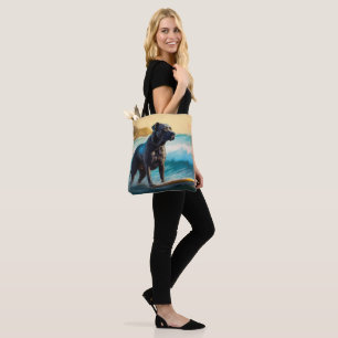 Tote Bag Peinture de Cane Corso faisant du surf sur la plag