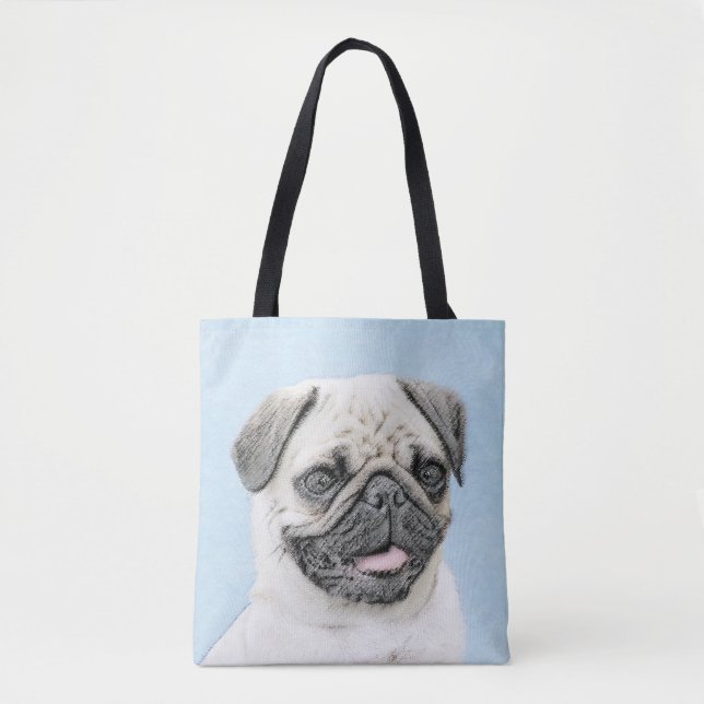 Tote Bag Peinture de carlin - Joli art original de chien (Devant)