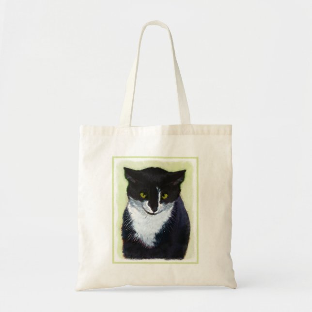 Tote Bag Peinture de chat Tuxedo - Cute Original Cat Art (Devant)