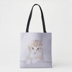 Tote Bag Peinture de chaton tigré orange - Art félin origin