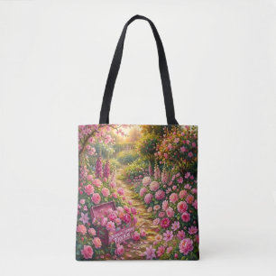 Tote Bag Peinture de chemin de jardin fleuri rose rêveur