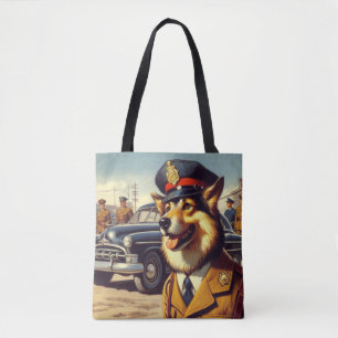 Tote Bag Peinture de chien de police rétro