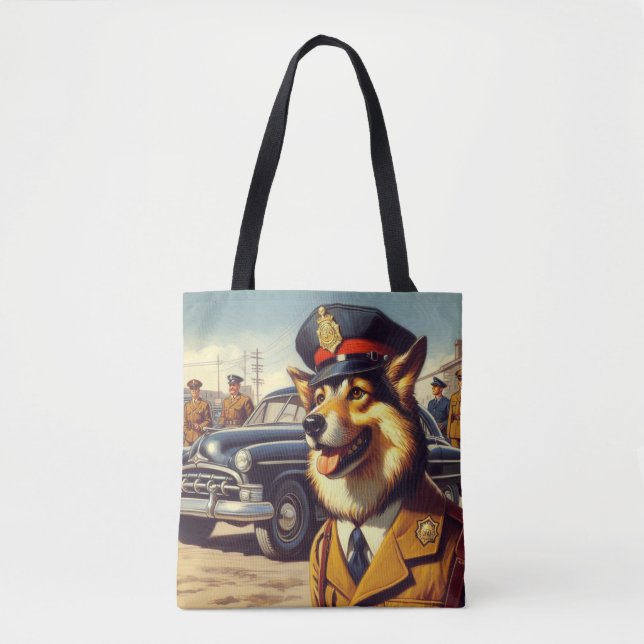 Tote Bag Peinture de chien de police rétro (Devant)