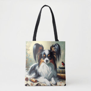 Tote Bag Peinture de chien Papillon vintage