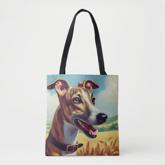 Tote Bag Peinture de chien Whippet rétro (Devant)