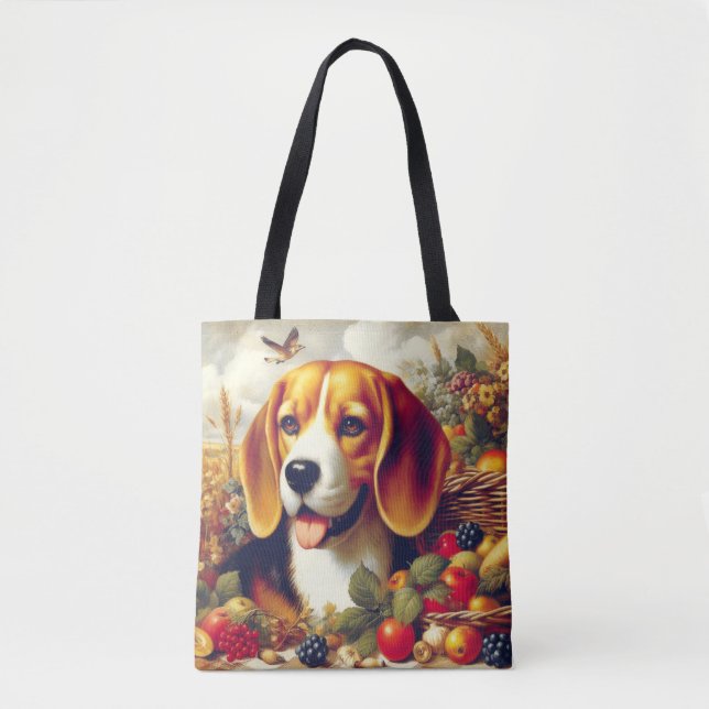 Tote Bag Peinture de chiot Beagle vintage (Devant)