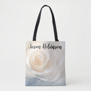 Tote Bag Peinture de fleurs abstraites de rose blanche