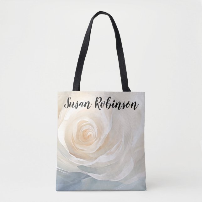 Tote Bag Peinture de fleurs abstraites de rose blanche (Devant)