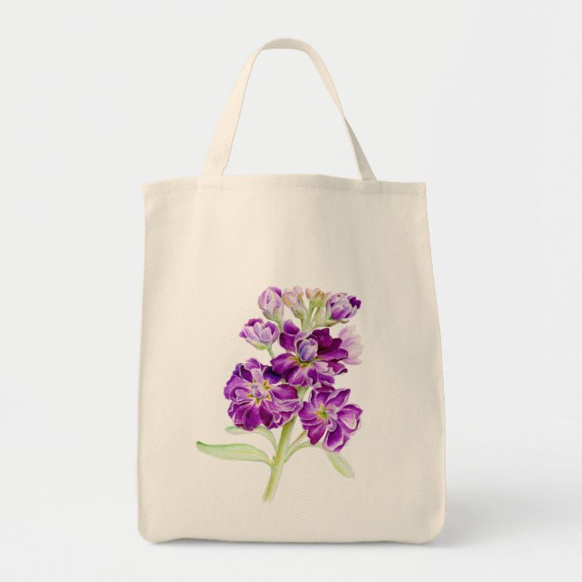 Tote Bag Peinture de fleurs d'aquarelle violette stock (Devant)
