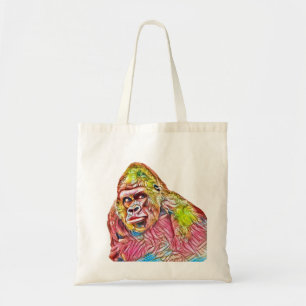 Tote Bag Peinture de Gorilla rose bleu jaune