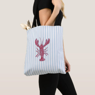 Tote Bag Peinture de homard rayure bleue marine Côtière