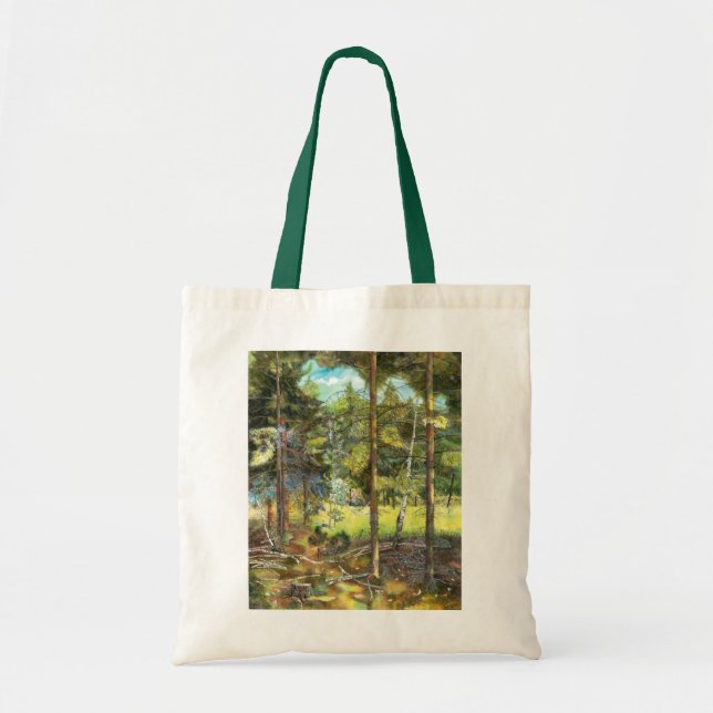 Tote Bag Peinture de la forêt de pin aquarelle (Devant)