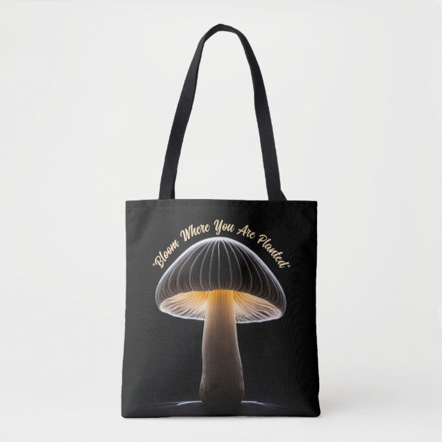 Tote Bag Peinture de la lumière du champignon : Noir minima (Devant)