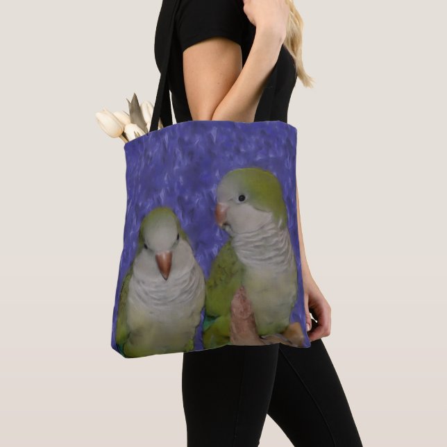 Tote Bag Peinture de la paire de perroquets de bébé Quaker (De près)