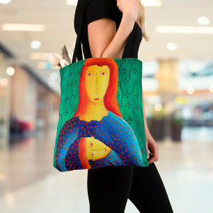 Tote Bag Peinture de mère et fille Art contemporain