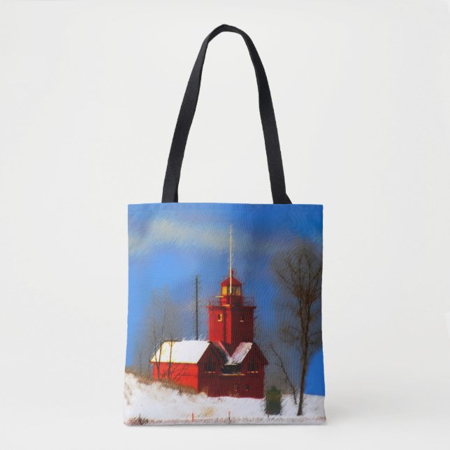 Tote Bag Peinture de phare rouge - Art original (Devant)