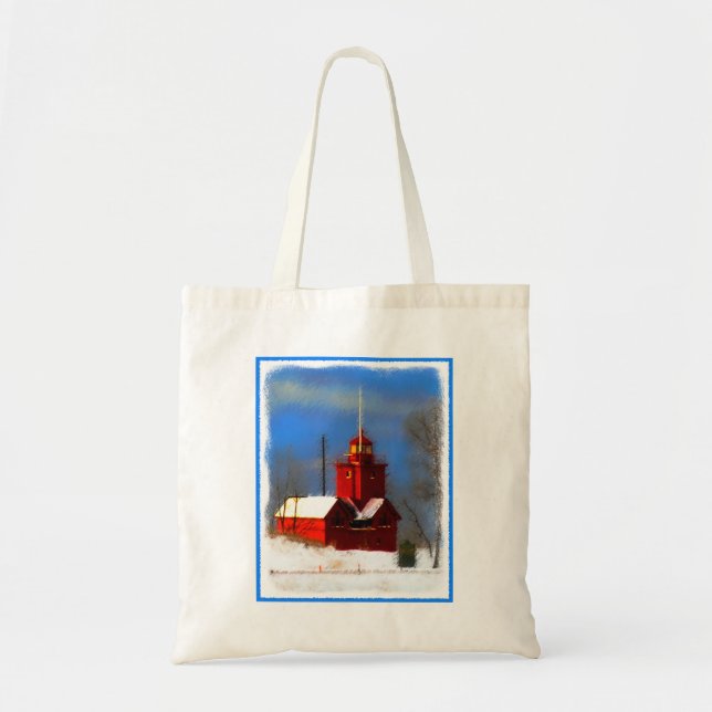 Tote Bag Peinture de phare rouge - Art original (Devant)