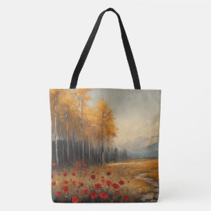Tote Bag Peinture de Prairie Automnale Vintage avec Coqueli