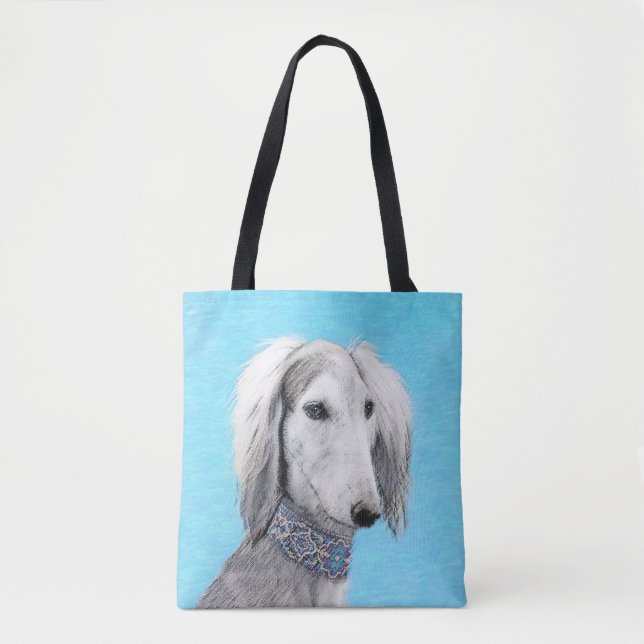 Tote Bag Peinture de Saluki (Argent) - Joli art original de (Devant)