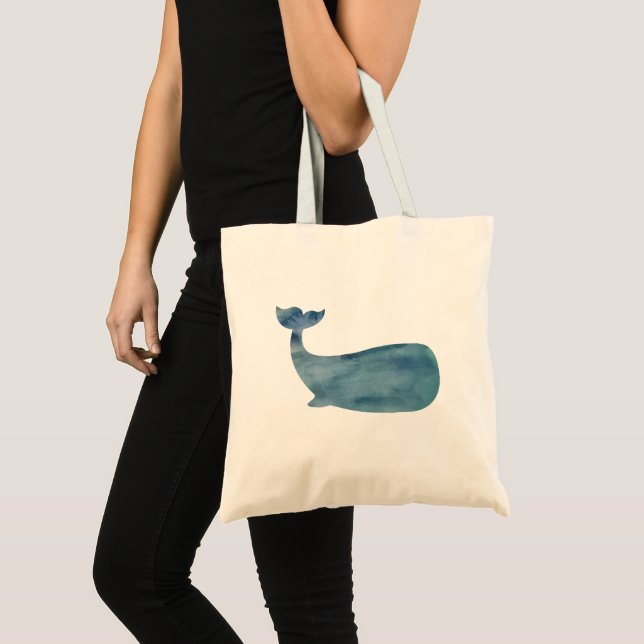Tote Bag Peinture de silhouette de baleine Océan (Devant (produit))