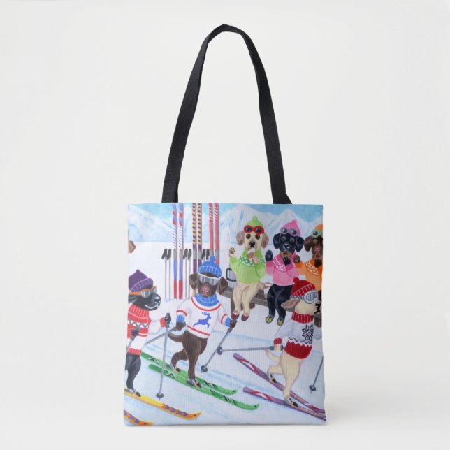 Tote Bag Peinture de ski nordique de Labradors (Devant)