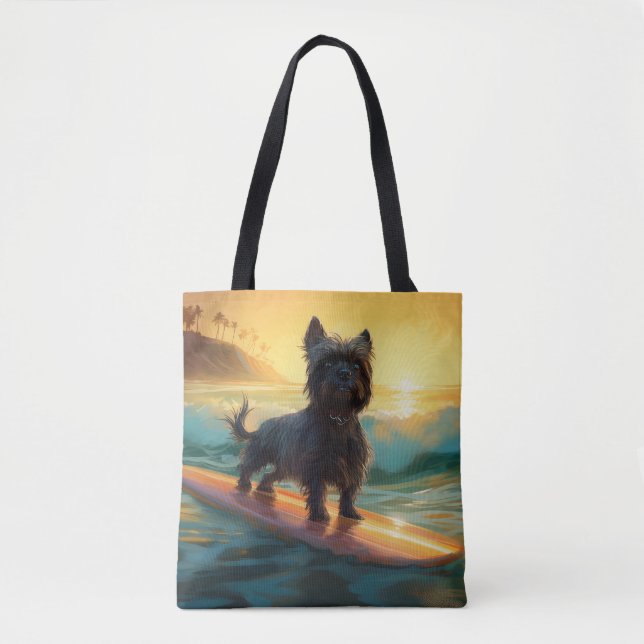 Tote Bag Peinture de surf de plage Affenpinscher (Devant)